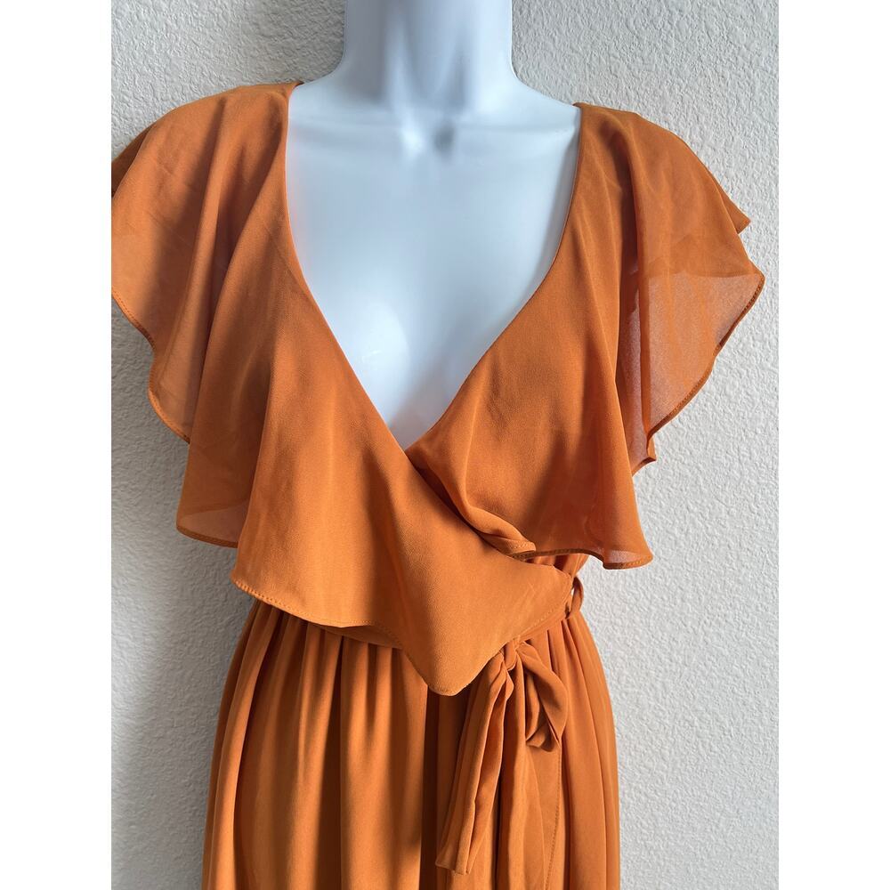 Rust Ruffle V-Neck Maxi Dress - Picture 3 of 9